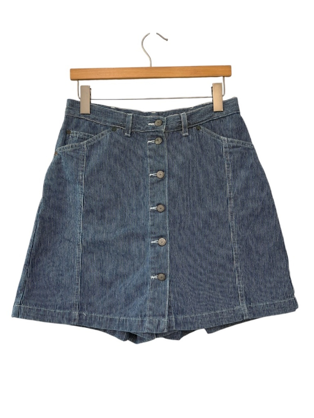 Vintage Vivaldi Utility Railroad Stripe Denim Button Front Skort Skirt Size 12